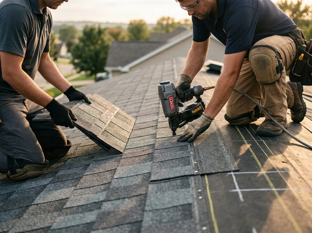 Professional roofer working on a residential roof in East Port Orchard